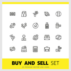 Poster - Buy and sell icons. Set of line icons. Purchase, credit card, discount. Payment concept. Vector illustration can be used for topics like shopping, finance, banking