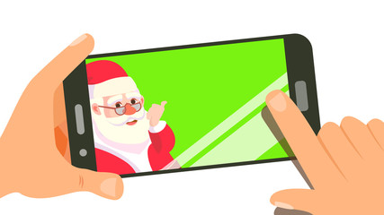 Sticker - Smart Phone With Cute Santa Vector. Merry Christmas And Happy New Year. Shopping Sale Concept. Isolated Illustration