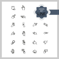 Sticker - Hands icons. Set of  line icons. Thumbs up, gift, direction sign. Gesture concept. Vector illustration can be used for topics like networking, communication, signs and symbols