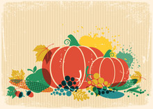 Autumn Harvest Festival Illustration.Thanksgiving Autumn Old Paper Poster