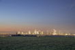 skyline of Frankfurt  in early morning with illuminated skyscraper