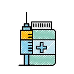 Sticker - medication bottle pills and syringe