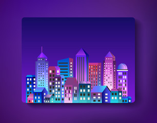 Cityscape landscape ultraviolet architecture city from flat urban building street skyscraper. Vector concept business