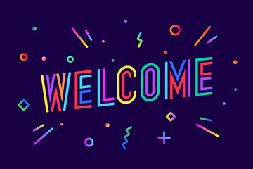 Canvas Print - welcome. greeting card, banner, poster and sticker concept, memphis geometric style with text welcom