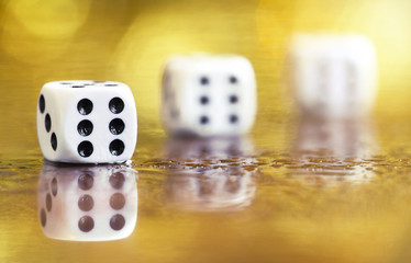 Businees success - winner six dice on golden background