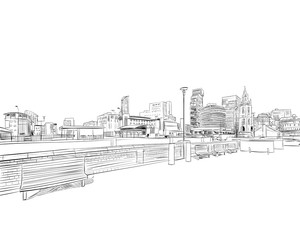 Liverpool.England. United Kingdom of Great Britain. Urban sketch. Hand drawn vector illustration