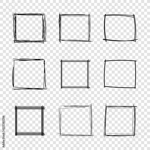 Cuadros en Lienzo Vector Hand Drawn Scribble Square Frames on Transparent Background