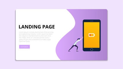 Landing page template man charges the phone.