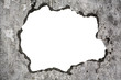 Broken old grunge wall on white with clipping path, concept of escape