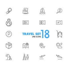 Sticker - Travel icons. Set of line icons. Luggage, destination, tourist. Trip concept. Vector illustration can be used for topics like tourism, transportation, vacation