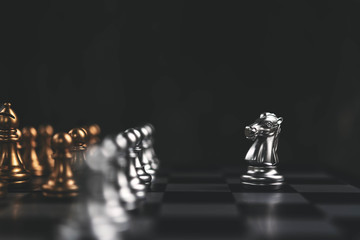 Selected focus on silver chess. Business and strategy concept. Business planning and strategy. Chess game and relaxation.