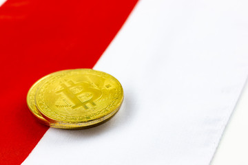 bitcoins on national flag of Indonesia for digital cryptocurrency marketing icon