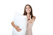 © 5second - Young girl holding pillow on white background