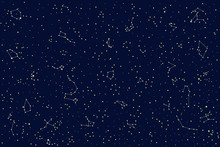 Sky Map Of Hemisphere. Constellations On Night Dark Background.