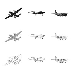 Vector illustration of plane and transport icon. Set of plane and sky stock vector illustration.