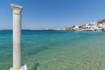 Wall Mural - Chora village ( Beach and harbor ) - Mykonos Cyclades island - Aegean sea - Greece