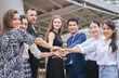 © gballgiggs - Group of Business join hands success for dealing,Team work to achieve goals,Hand coordination