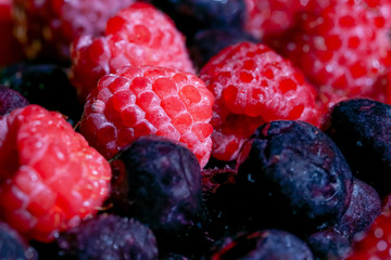 Raspberries and blueberries closeup