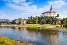 Castle And Elbe River, Town Decin, North Bohemia, Czech Republic