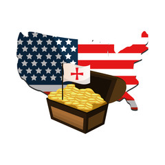 Wall Mural - usa flag map and chest with gold coins