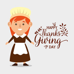 Wall Mural - happy thanks giving card with pilgrim woman