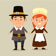 Wall Mural - happy thanks giving card with pilgrim couple