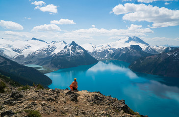 Mountain blue lake in British Columbia, Canada. Garibaldi Lake. Panorama Ridge