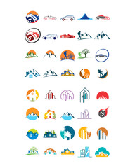 Canvas Print - variation mixed vehicle building hiking image vector icon logo symbol set