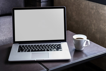 Wall Mural - mock up using laptop with blank screen computer modern