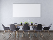 Mock Up Blank Poster On A Wall In A Modern Dining Room.
