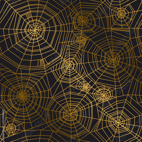 Minimal golden spider web seamless pattern