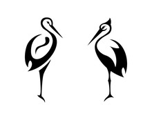 Abstract Silhouette Of Storks. Logo For The Company