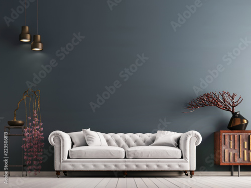 Photographie empty wall in classical style interior with white sofa on grey background wall