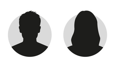 male and female face silhouette or icon. man and woman avatar profile. unknown or anonymous person. 