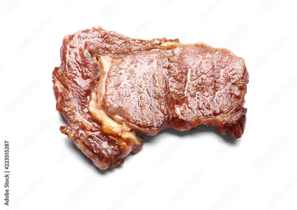Tasty grilled steak on white background