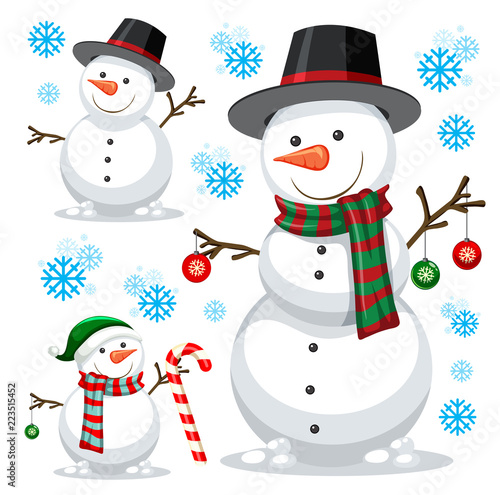Photo different snowman on white template