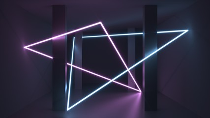 Wall Mural - 3d rendering. futuristic tunnel with bright neon light. artificial intelligence and virtual reality.