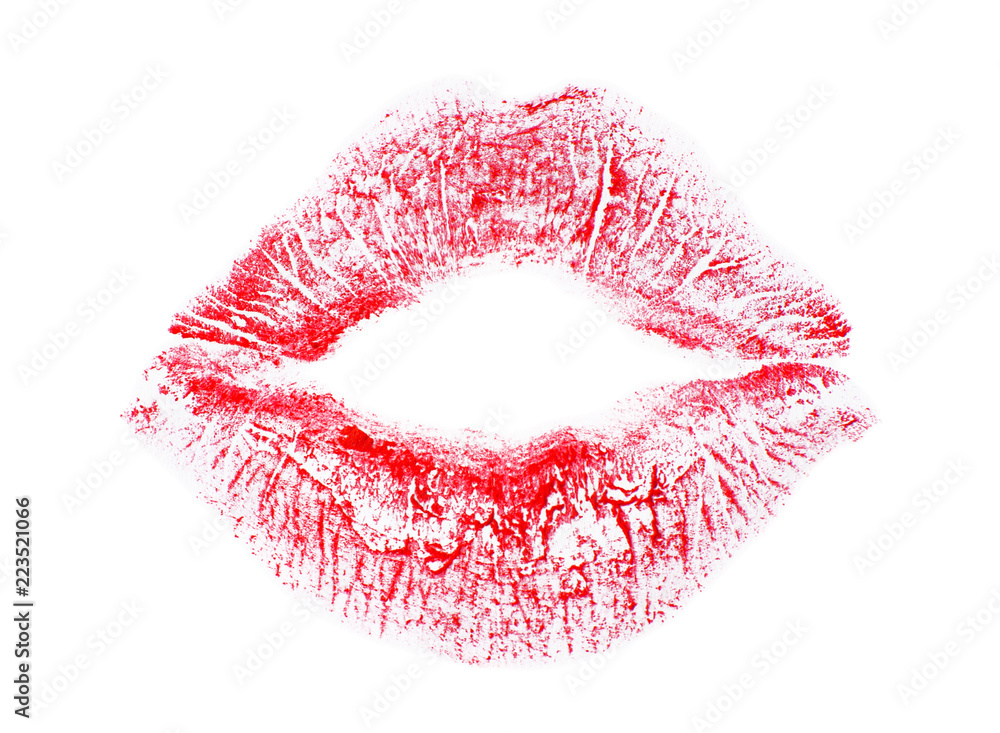 Lipstick kiss mark on white background