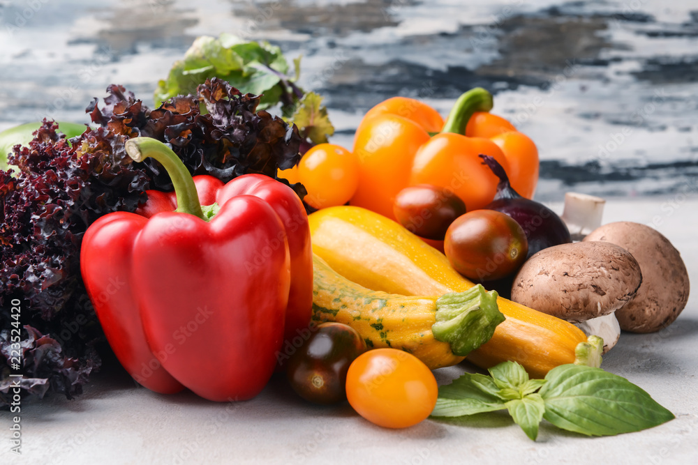 Various fresh vegetables on light table