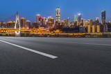 Fototapeta  - Road pavement and Chongqing urban architecture skyline