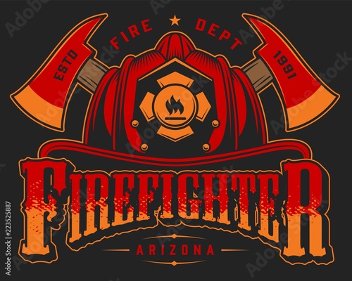 Vintage firefighting colorful emblem