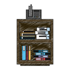 Wall Mural - Office cabinet with telephone and folders inside scribble