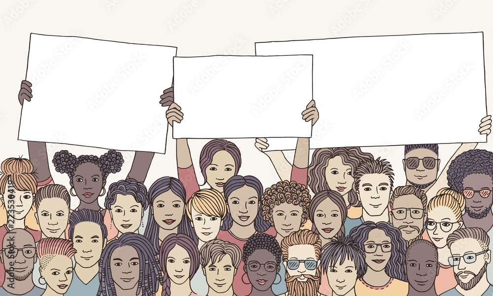 Diverse group of people holding empty signs Stock Vector | Adobe Stock