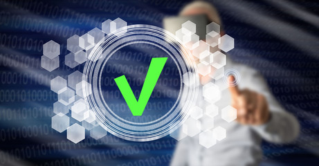 Wall Mural - man touching a validation process concept