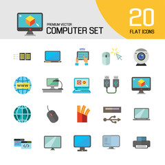 Poster - Computer Icon Set. Mouse Tablet Internet Connection Web Camera Open Laptop Desk Display Big Monitor Desktop Printer Laptop Screen Internet Of Things