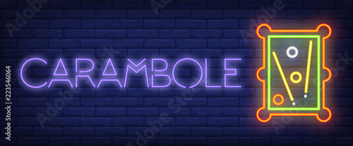 Fotomural Carambole neon text with billiard table