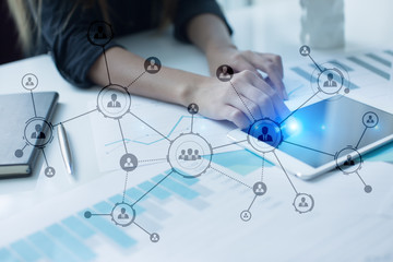 organisation structure. people's social network. business and technology concept.