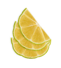 lemon with green leafs on white background