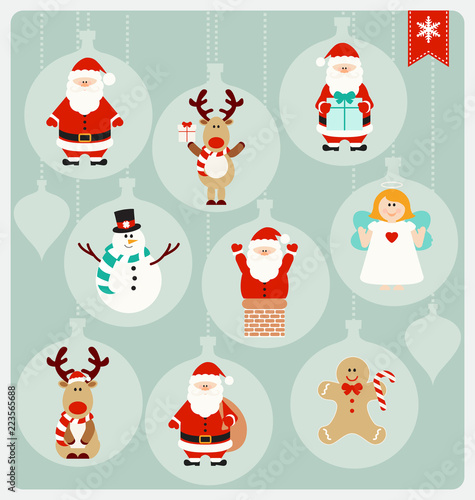 Cute Christmas Cartoon Characters Santa Claus Angel Reindeer Snowman And Christmas Cookie In Cute Globe Decorations Buy This Stock Vector And Explore Similar Vectors At Adobe Stock Adobe Stock