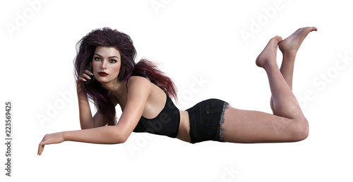 3d Illustration Of A Beautiful Woman With Dark Purple Tinted Hair